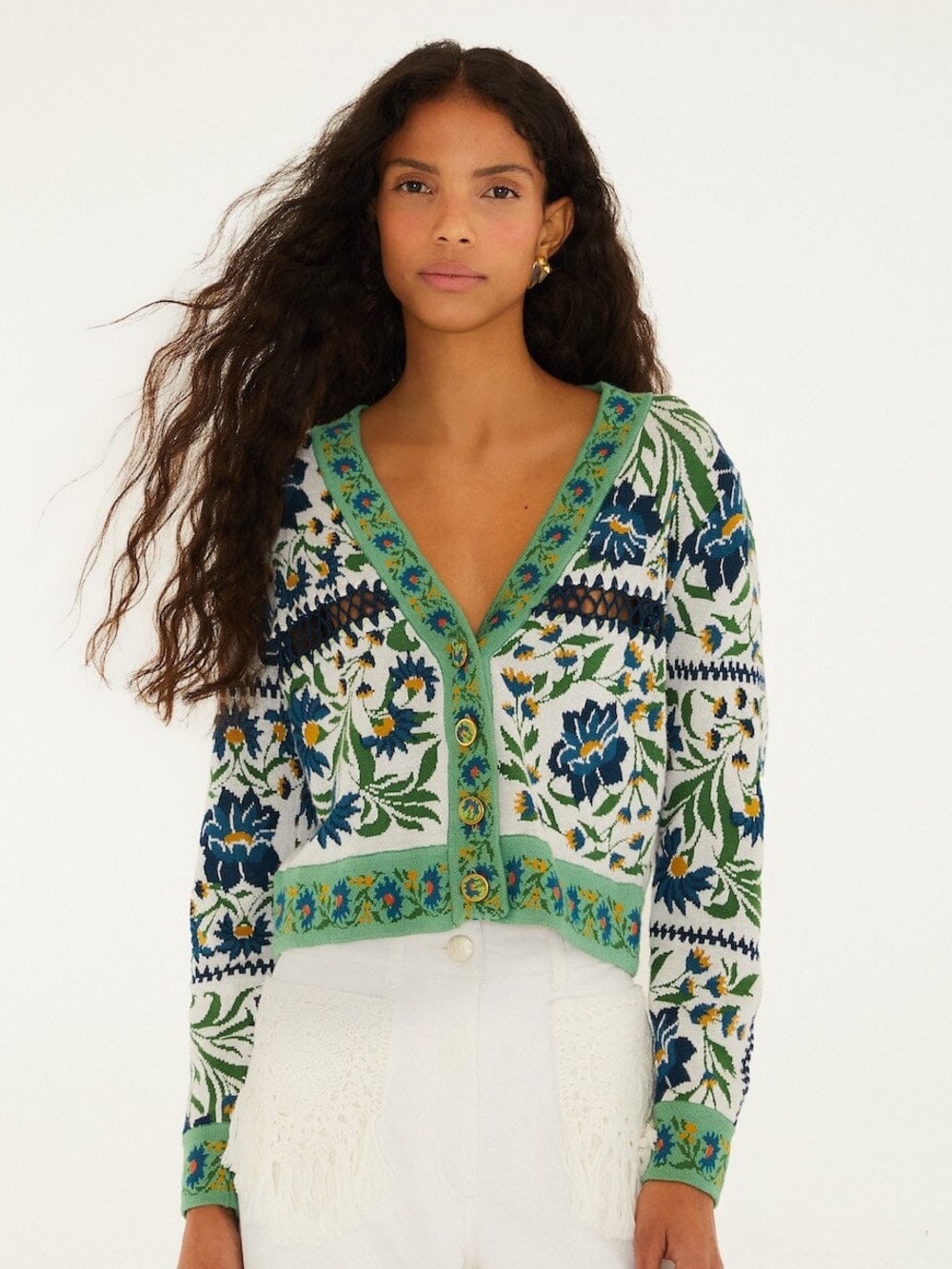Farm Rio Off-White Manoela Buttoned Knit Cardigan XS